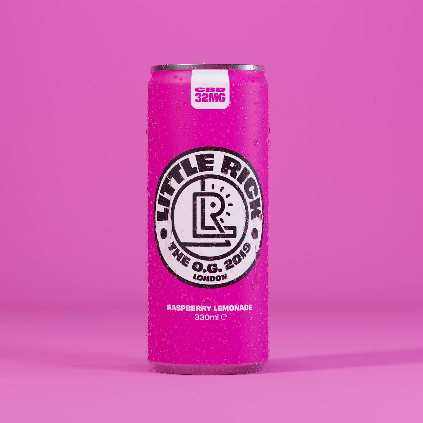 A Little Rick Raspberry Lemonade - Single Can sits on a matching pink background.