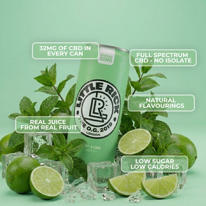 A can of Little Rick Mint & Lime - CBD drink with citrus, mint, and lime flavors.