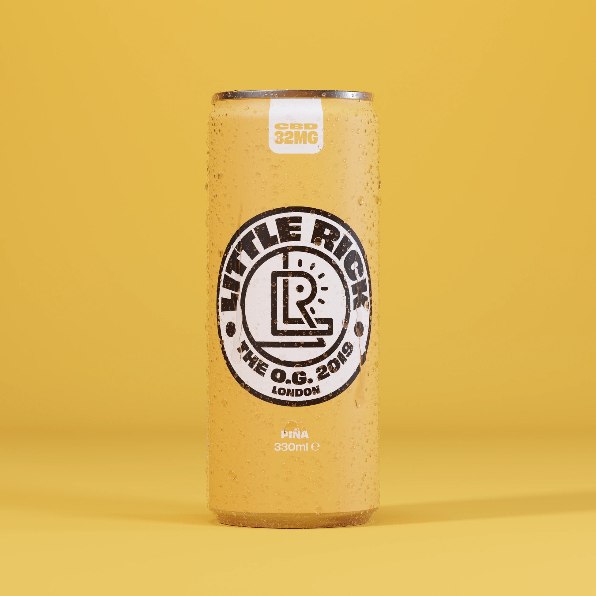 Little Rick Piña can with black logo on a matching yellow background.