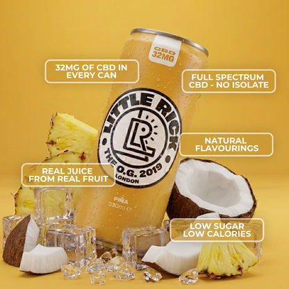 A can of Little Rick Piña CBD Drink brings pineapple, coconut, and island vibes on ice.