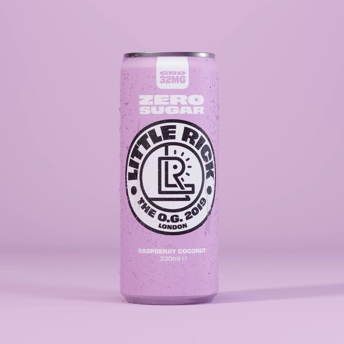 A Little Rick Raspberry Coconut single can on a pink background.