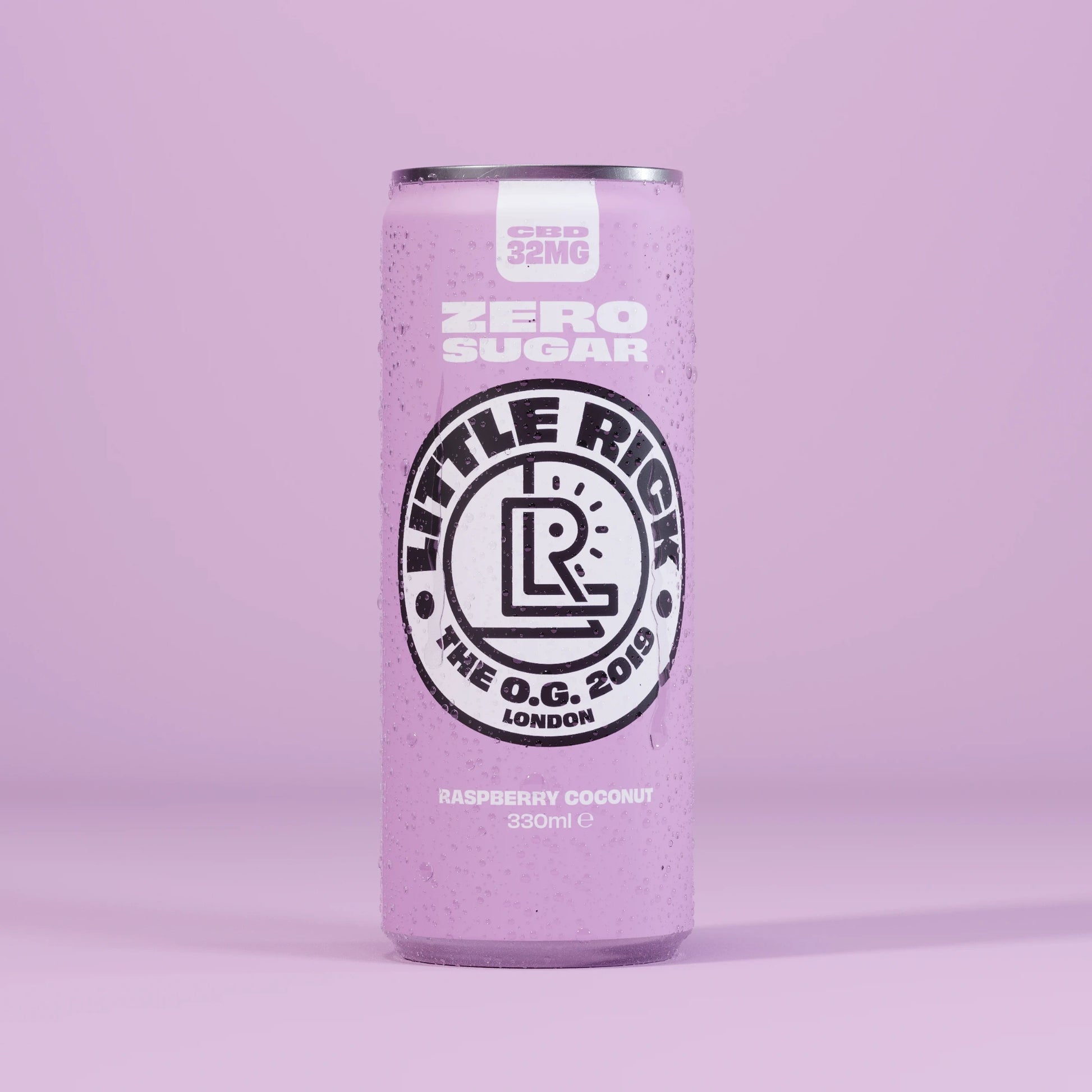 A Little Rick Raspberry Coconut single can on a pink background.