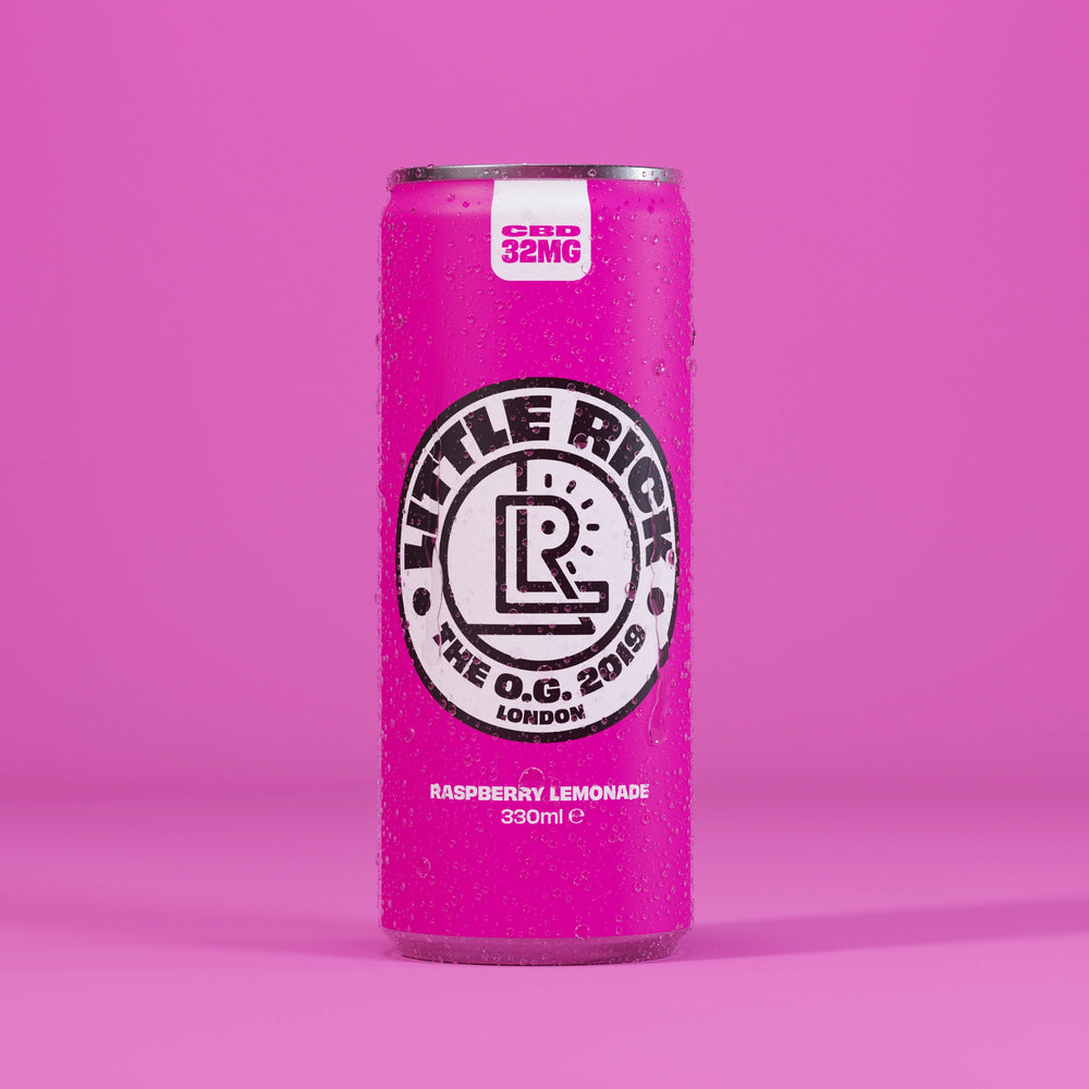 A Little Rick Raspberry Lemonade - Single Can sits on a matching pink background.