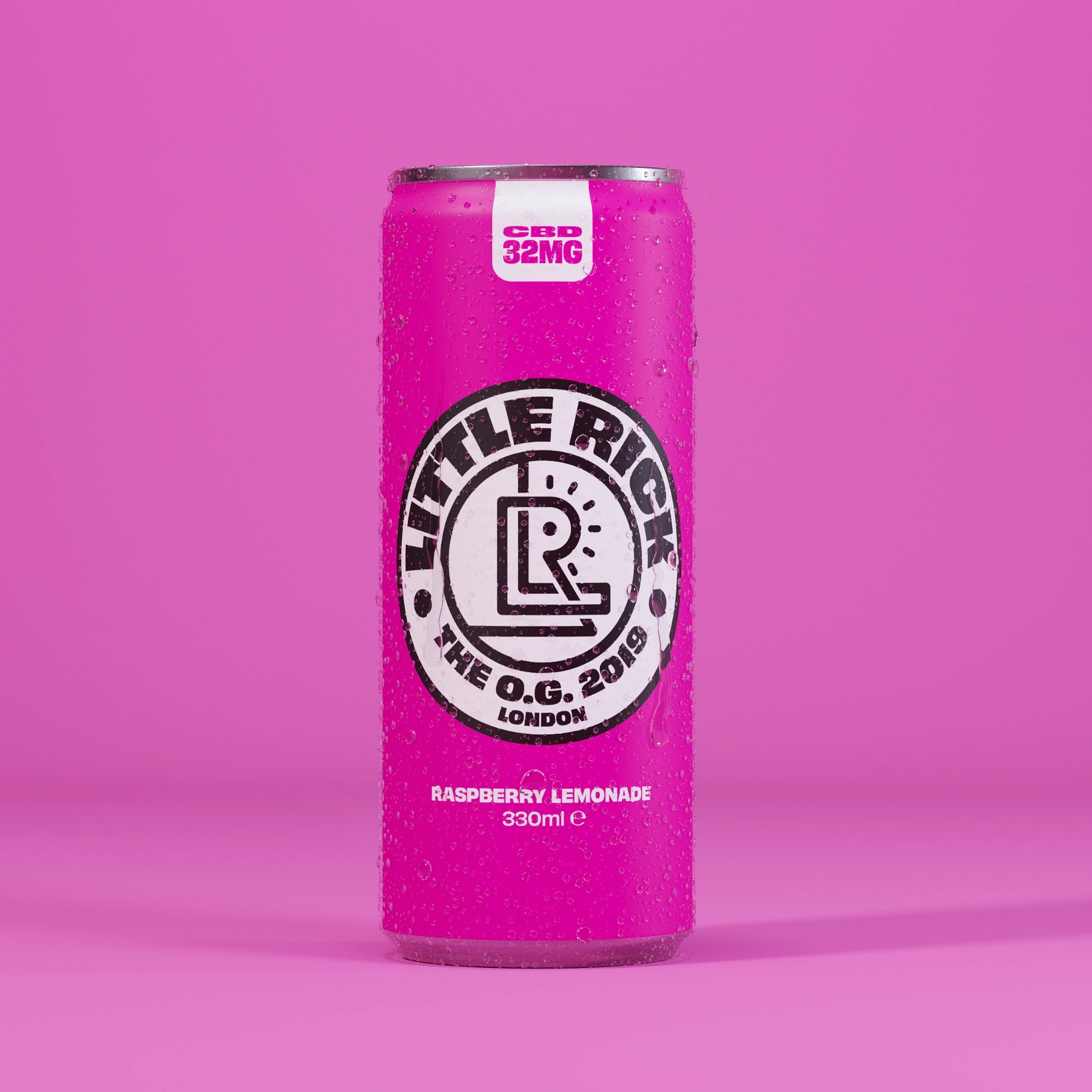 A Little Rick Raspberry Lemonade - Single Can sits on a matching pink background.