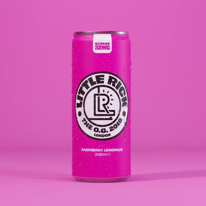 A Little Rick Raspberry Lemonade - Single Can sits on a matching pink background.