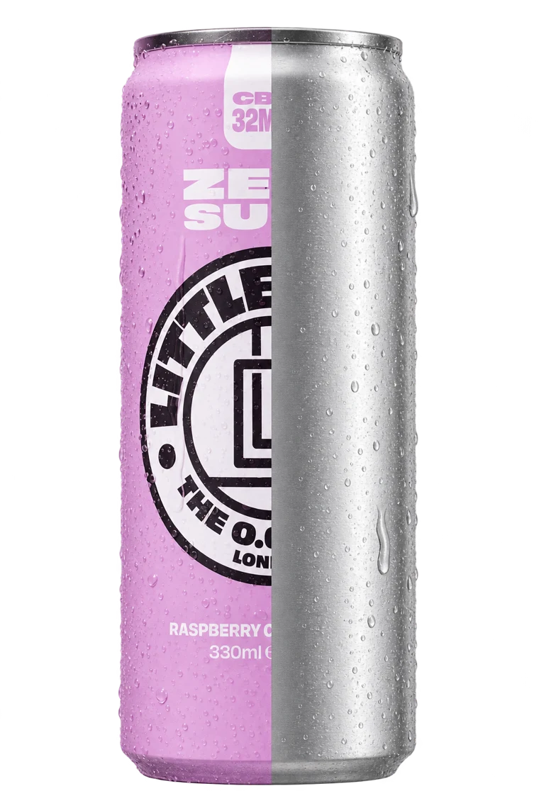 Concept can: Little Rick packaging on one half, fictional unbranded grey packaging on the other